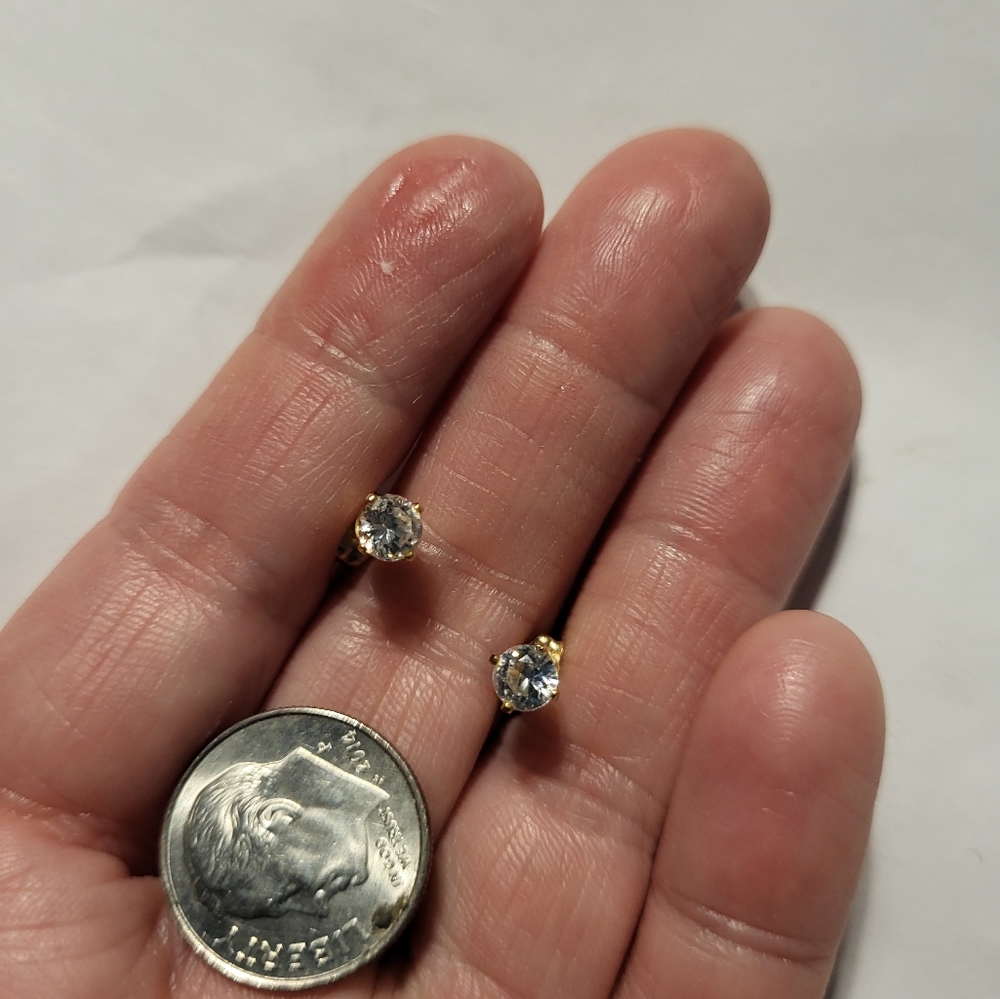 Vintage Solid 14k Gold 4mm CZ Stud Earrings
